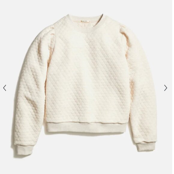 Marine Layer Corbet Quilted Crewneck Sweater Puff Sleeve Oatmeal Women's XL - Picture 3 of 10